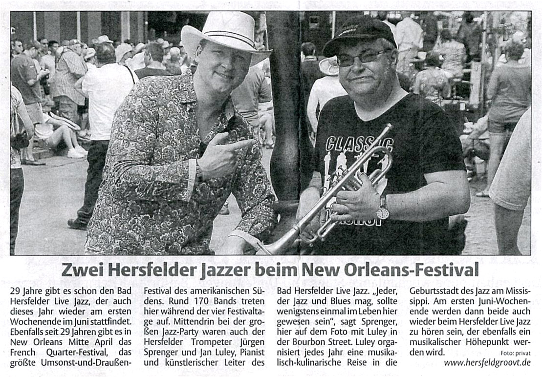 Zwei Hersfelder Jazzer beim New Orleans Festival